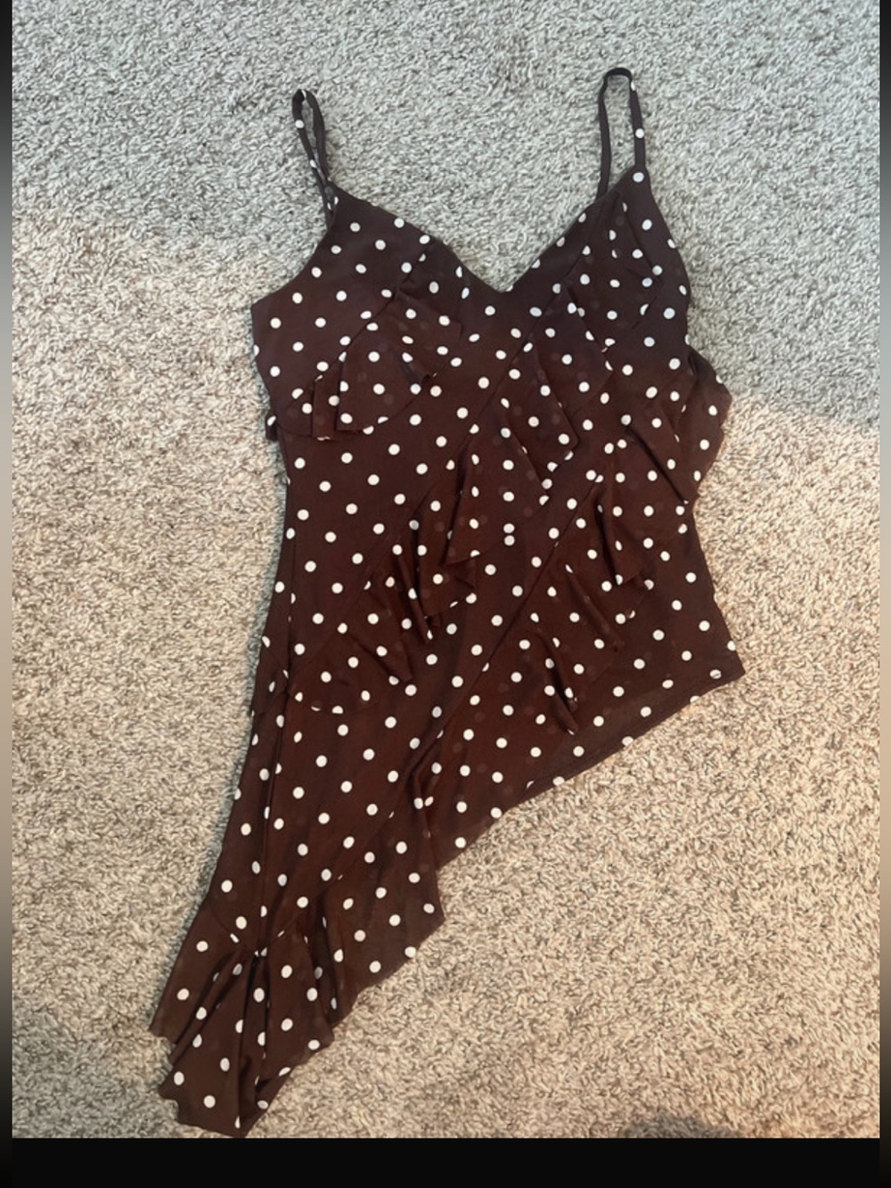 Brown Polka Dot Asymmetric Slip Dress
